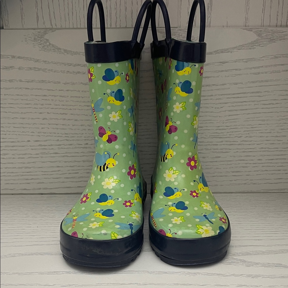 Kids' Playful Insect Rain Boots - Green and Navy